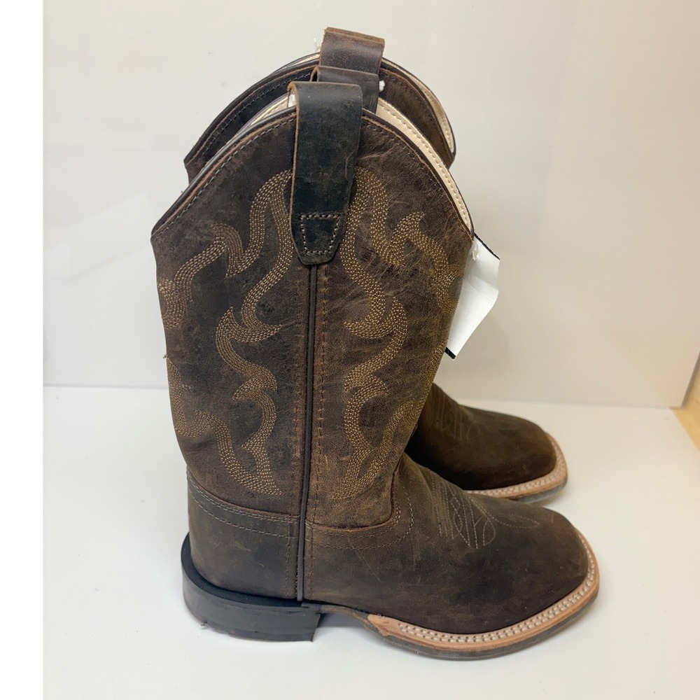 Old West Kids boys 13 Distressed Brown Leather Square Toe Cowboy Boots